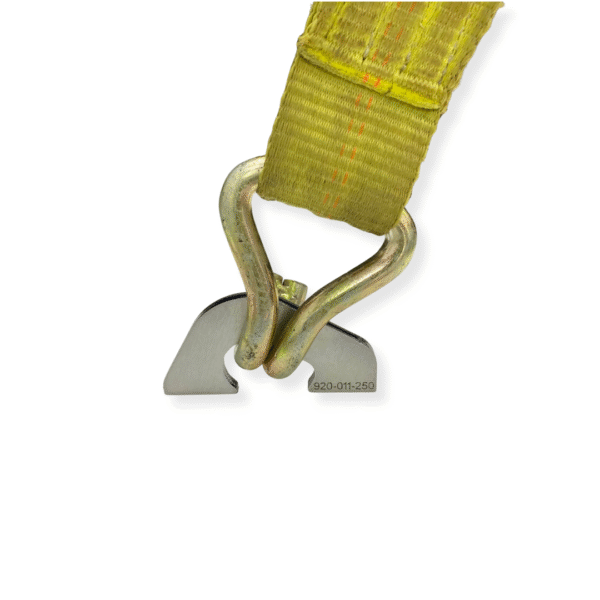 Weld on tie down hook with large strap