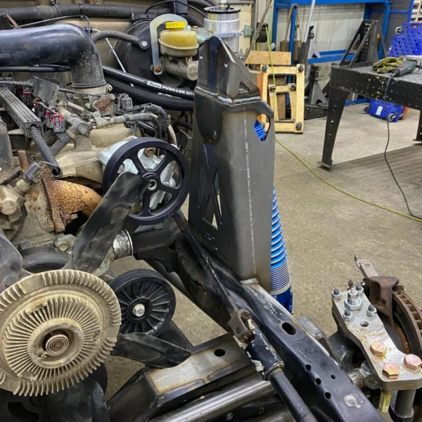 TJ Front Shock Tower Brace installed between shock towers on Jeep TJ