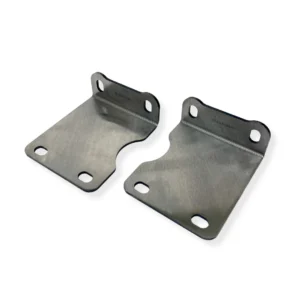 Jeep TJ B-pillar cage mounts — laser-cut 3/16" steel left and right pair, raw steel finish, slotted bolt holes visible
