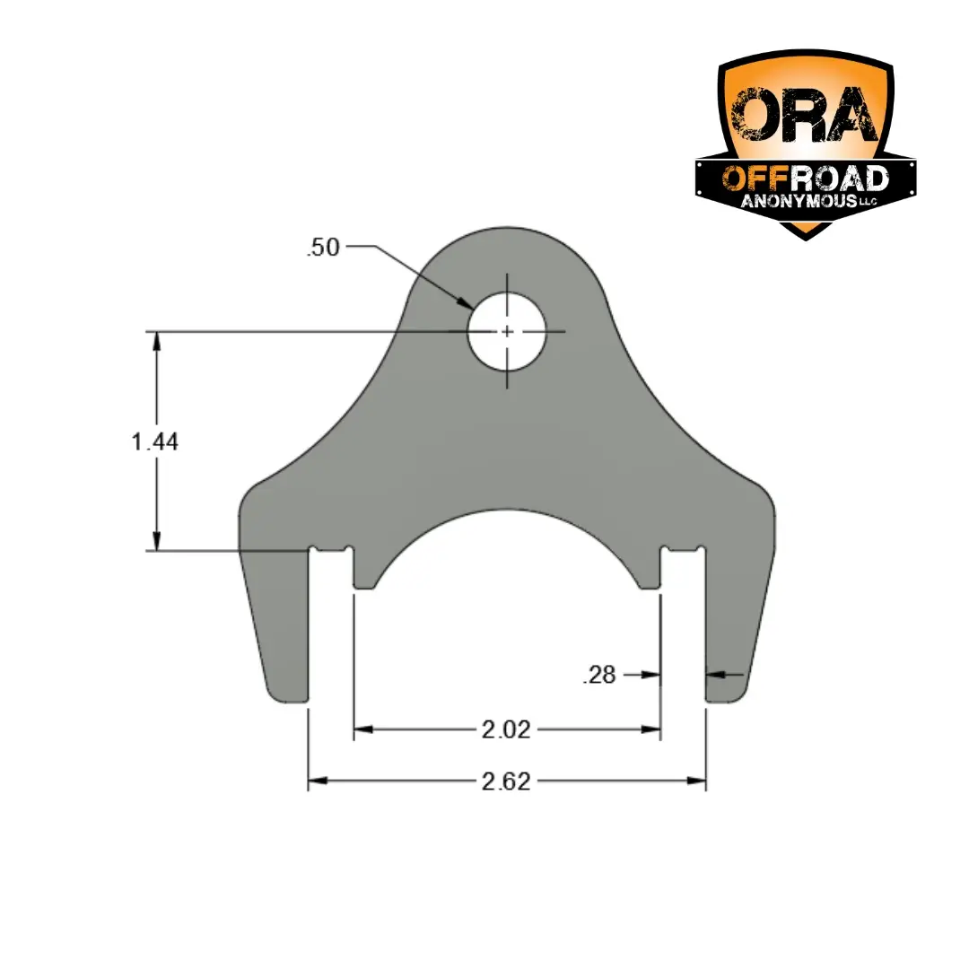 Link bracket shock tab 2in dimensioned drawing