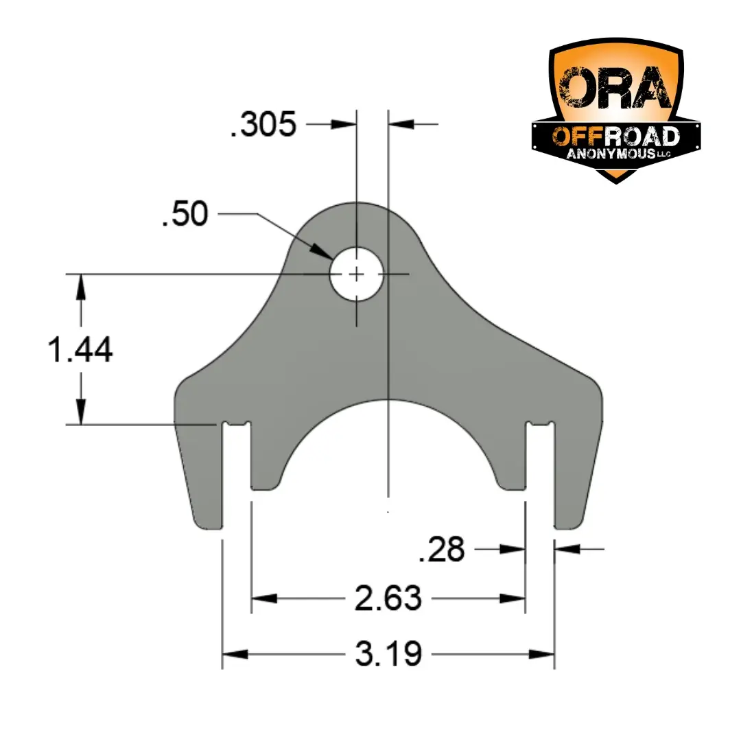 Link bracket shock tab 2.625in dimensioned drawing
