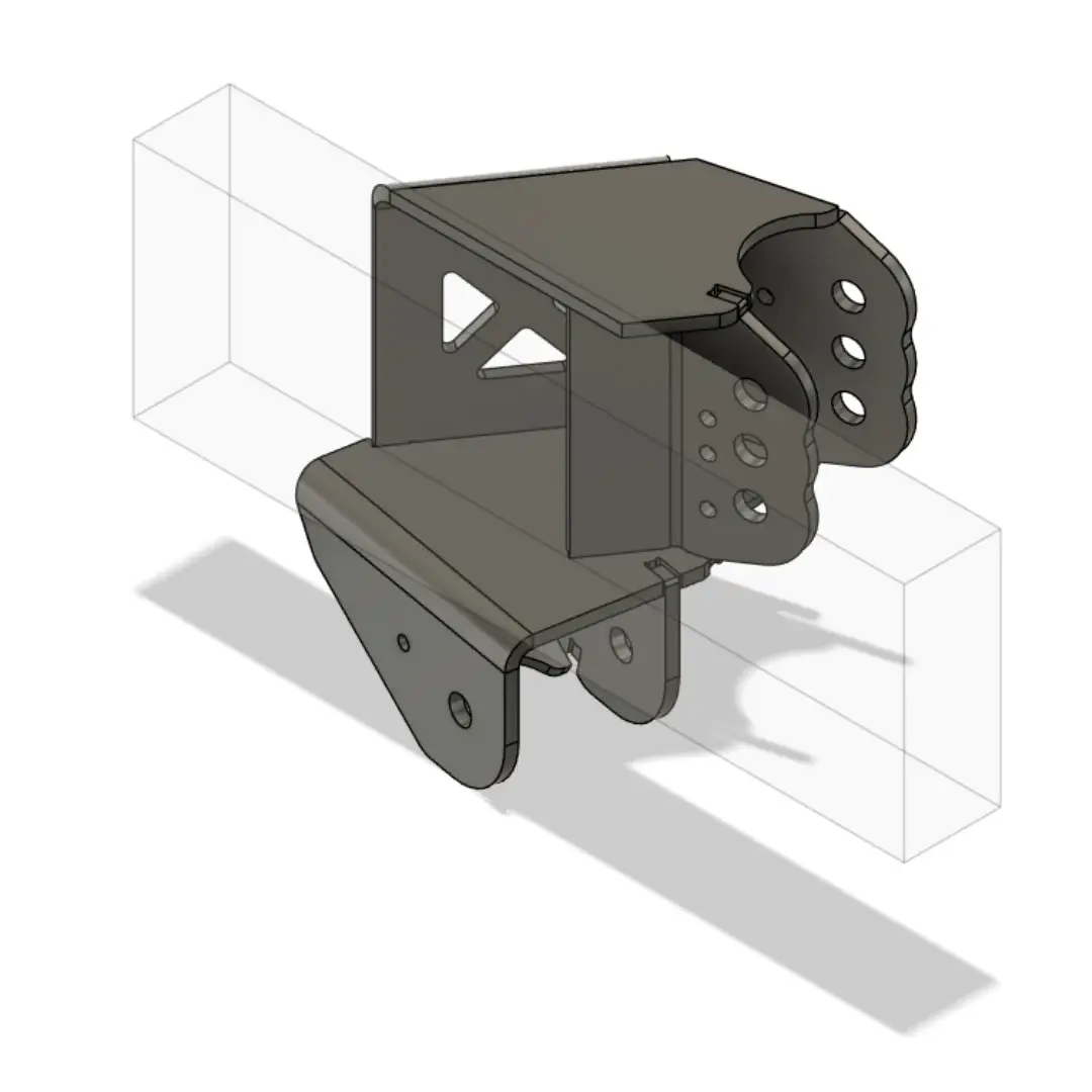 Combination 4 link frame bracket — isometric CAD view showing upper and lower mounts on frame rail