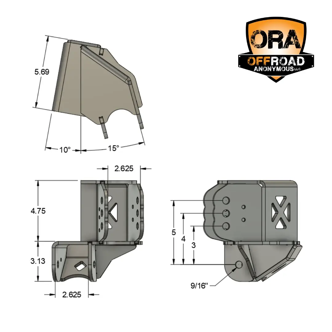 Combination 4 link bracket dimensioned drawing — mounting width, bolt hole size, vertical separation