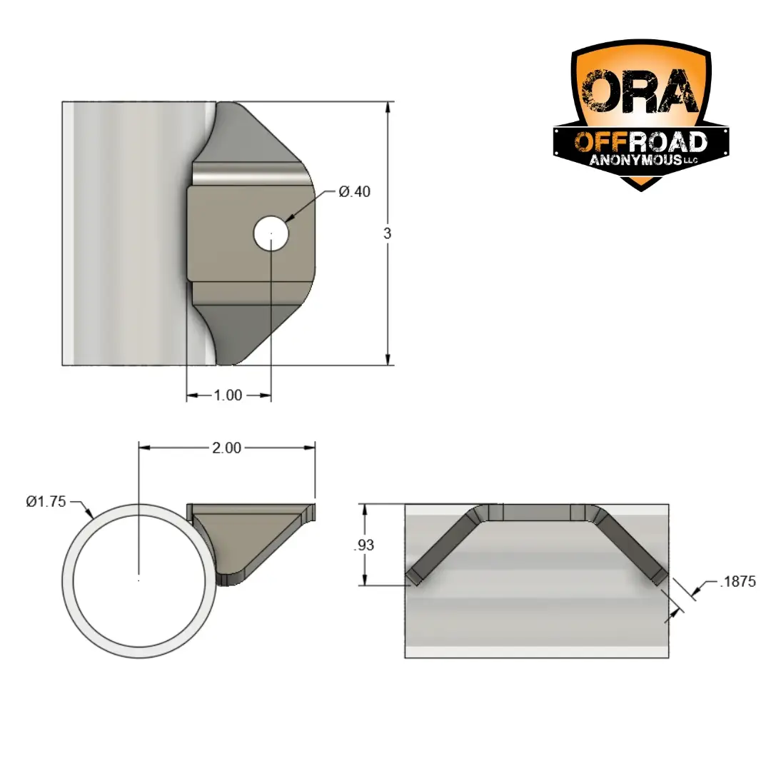 HD Small Trick Tab - Tube Mount Dimensions